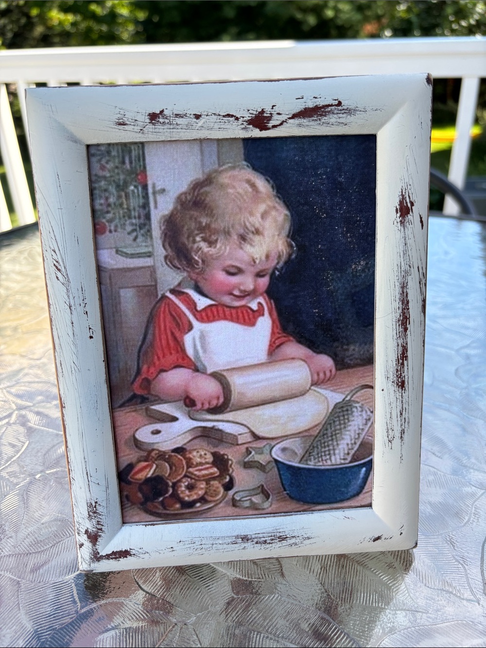 Vintage-Inspired Print in a Distressed White Frame